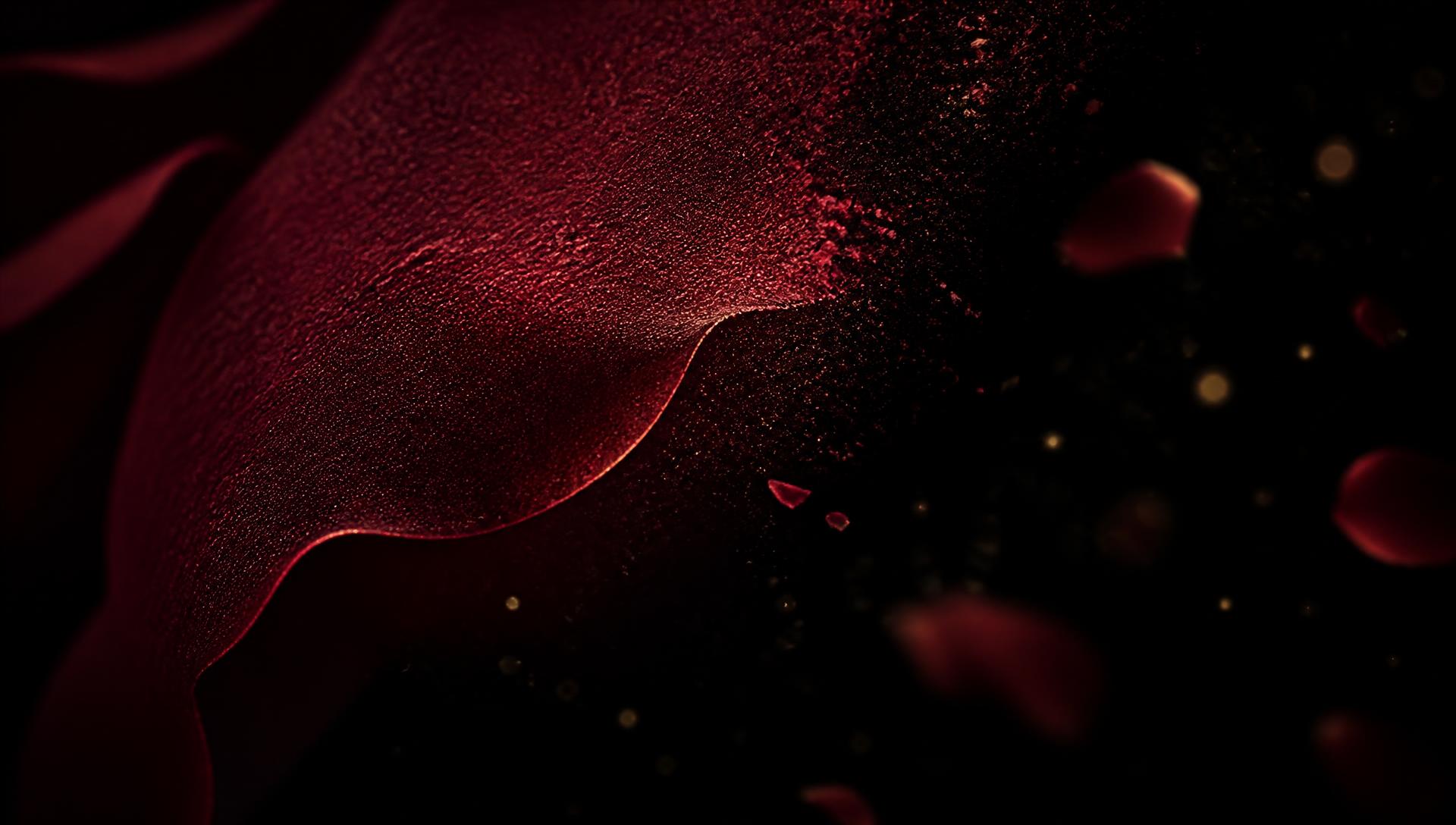 A dark wine-red rose petal dissolving into black